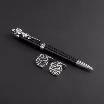 طقم قلم وكبك فضي اسود ماركة الدهنج D8022BS
